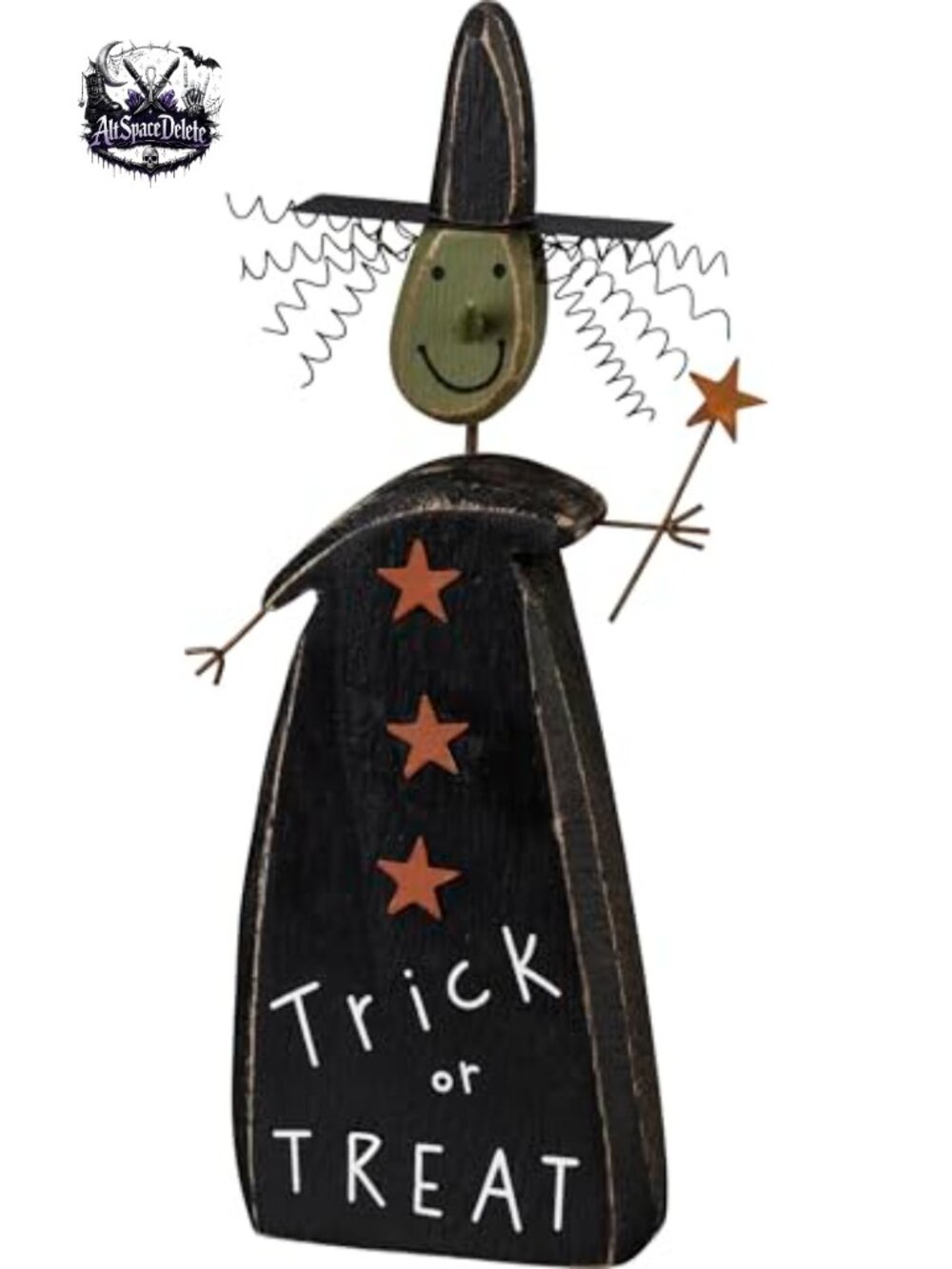 Wooden Halloween Witch Sitter Trick or Treat Free Standing